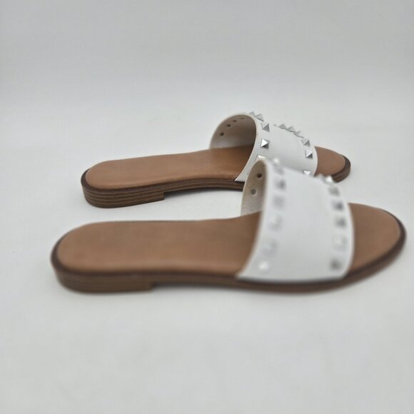 Sincerely Jules Womens 9 White Strap Slide Silver Studded Sandals Slip On Padded - Picture 6 of 8